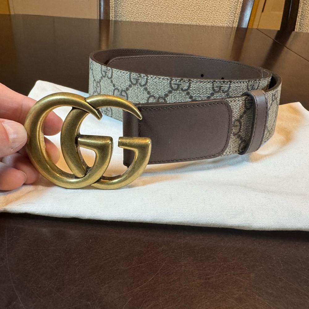 New Authentic Gucci GG Logo Leather Belt Brown Tan Size 32 Fits Waist 30 - 32 - Picture 5 of 13